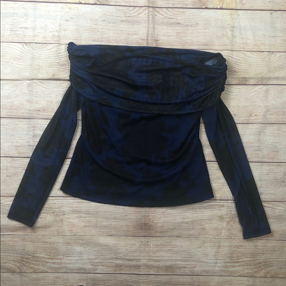 NWOT AFRM Off-Shoulder Long Sleeve Top‎ Whimsigoth Sheer Navy Black Floral Top